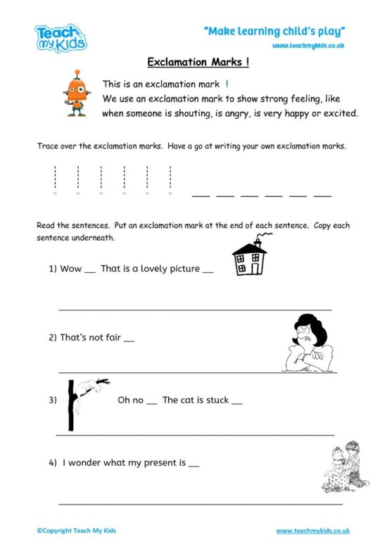 Worksheets for kids - exclamation_marks
